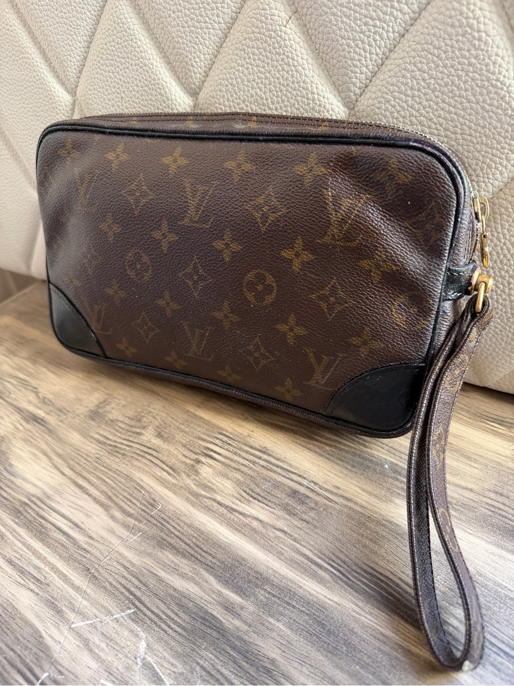 Louis Vuitton Monogram Wristlet Clutch in Brown